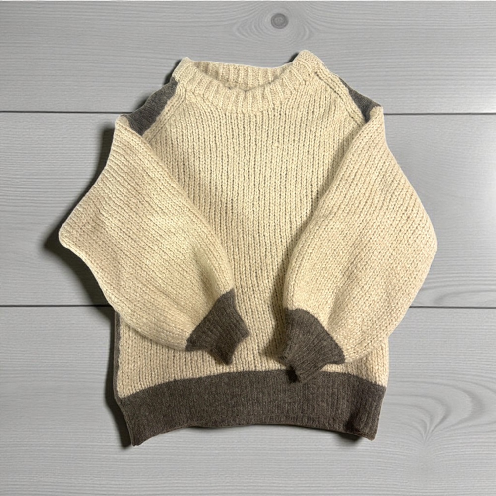 Zara Cozy Knit Kids Sweater - Cream and Brown